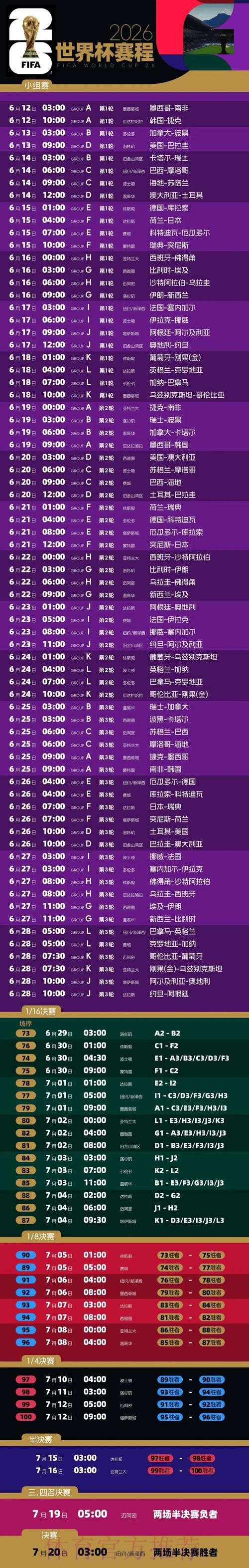 2026世界杯每日赛程实时更新实时赛程直播平台